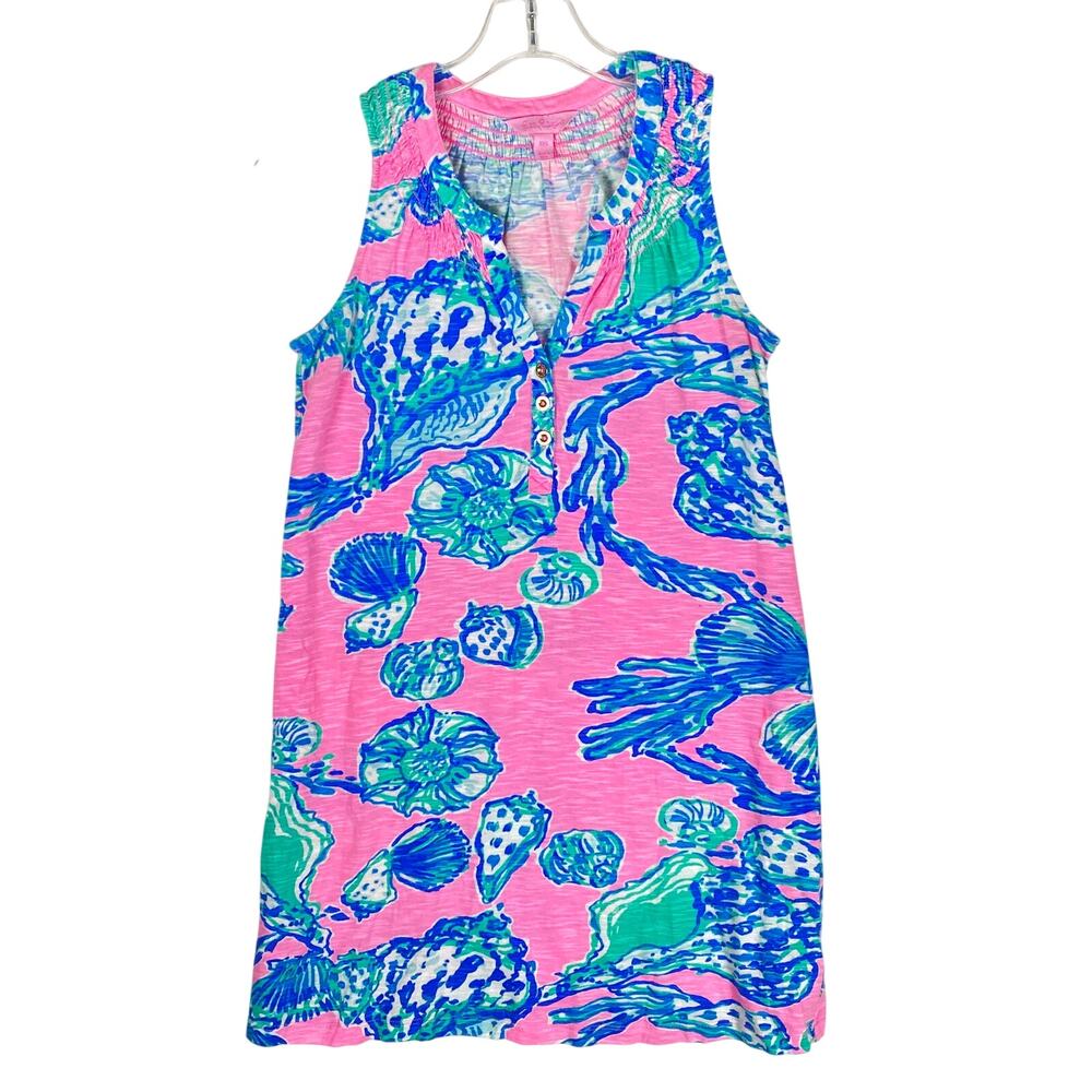 Lilly Pulitzer Seashell Print Dress XXS Pink Resortwear Coastal Preppy Vacation